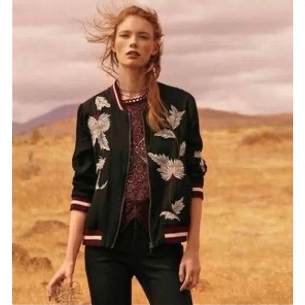 Navy and Burgundy Embroidered Baseball Bomber Zip Jacket 1X
